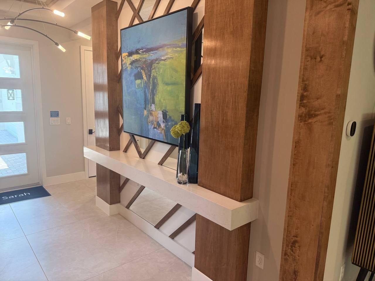 Geometric Wood Lattice Entry Wall in Haines City, FL