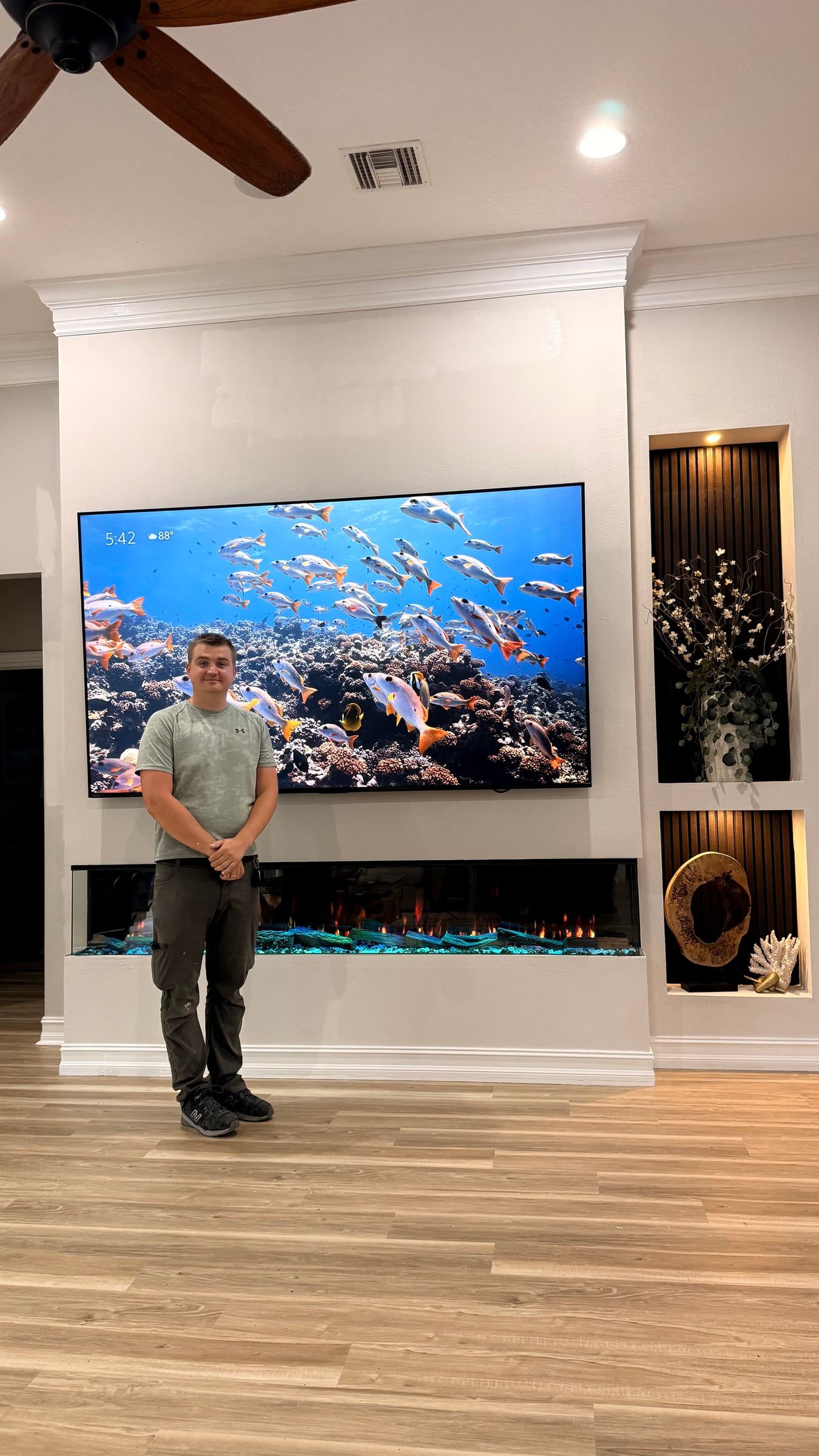 Media Wall with Lit Display Niches and Linear Fireplace in Melbourne, FL — photo 20 of 27