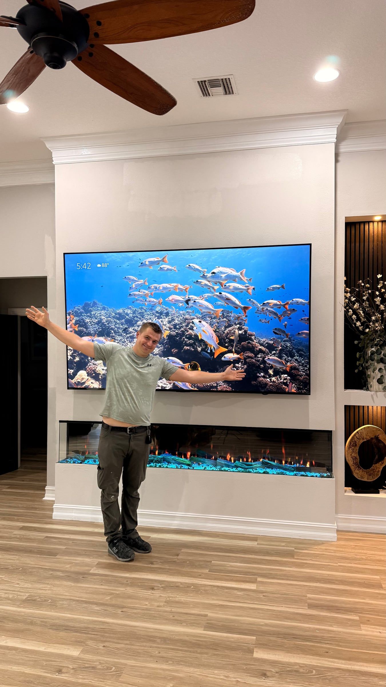 Media Wall with Lit Display Niches and Linear Fireplace in Melbourne, FL — photo 22 of 27
