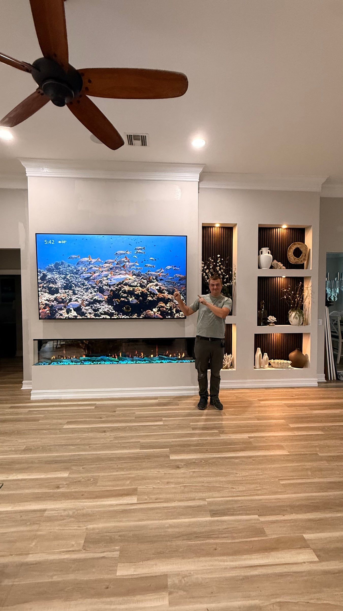 Media Wall with Lit Display Niches and Linear Fireplace in Melbourne, FL — photo 23 of 27