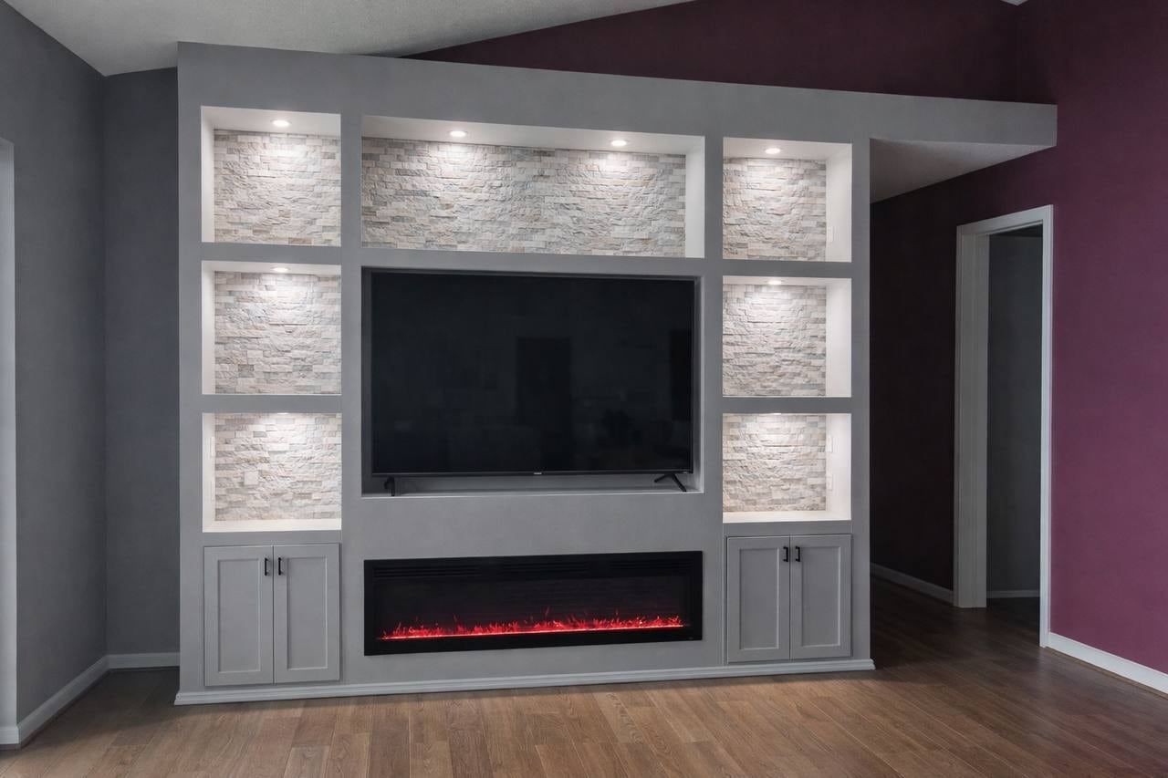 Media Wall with Stone-Look Niches and Built-Ins in Orlando, FL