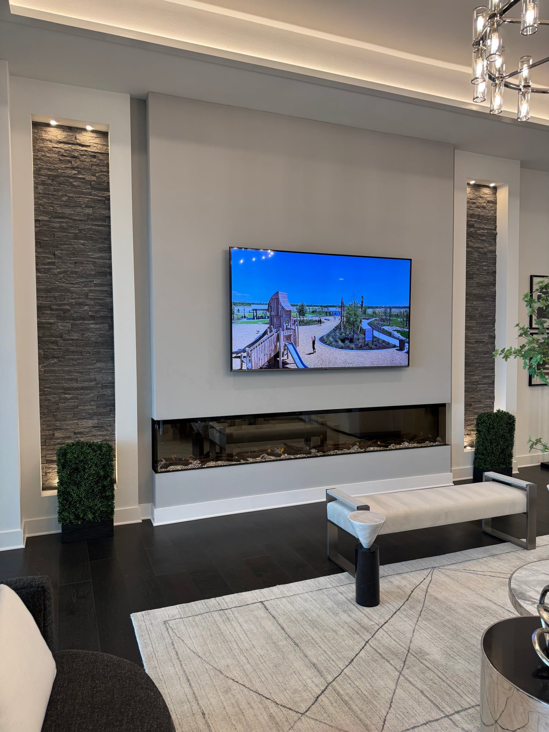 Media Wall with Stone Niches and Fireplace in Celebration, FL